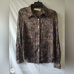 Christie And Jill Snakesprint Silk Blend Long sleeves Button Down Shirt Size L